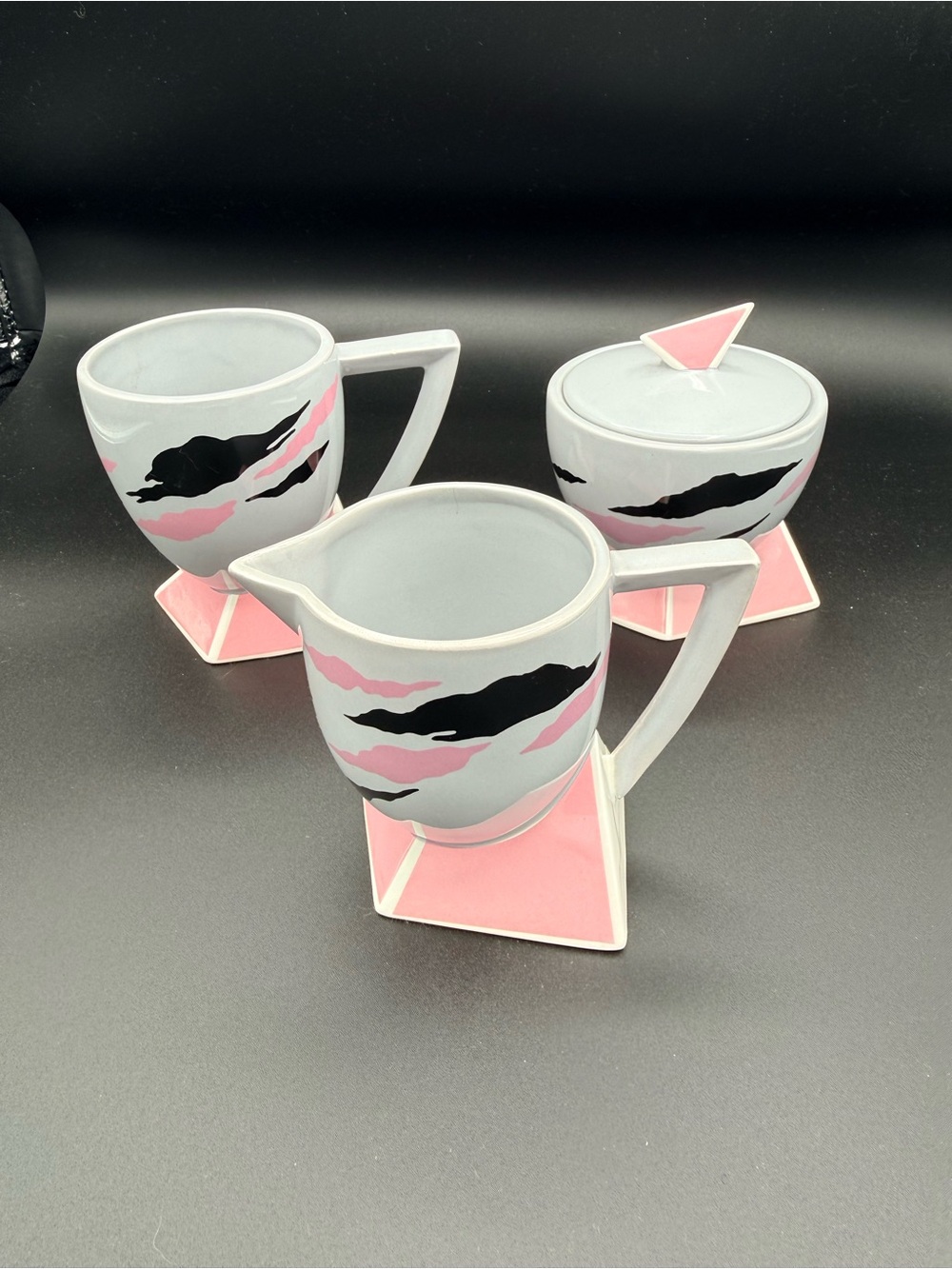 Vintage 1980s Fujimori For Kato Kogei ‘Clouds” Creamer,Sugar Bowl&Mug Set